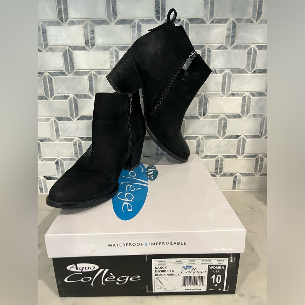 Aqua Collage waterproof Nancy black nubuck size 10 bootie